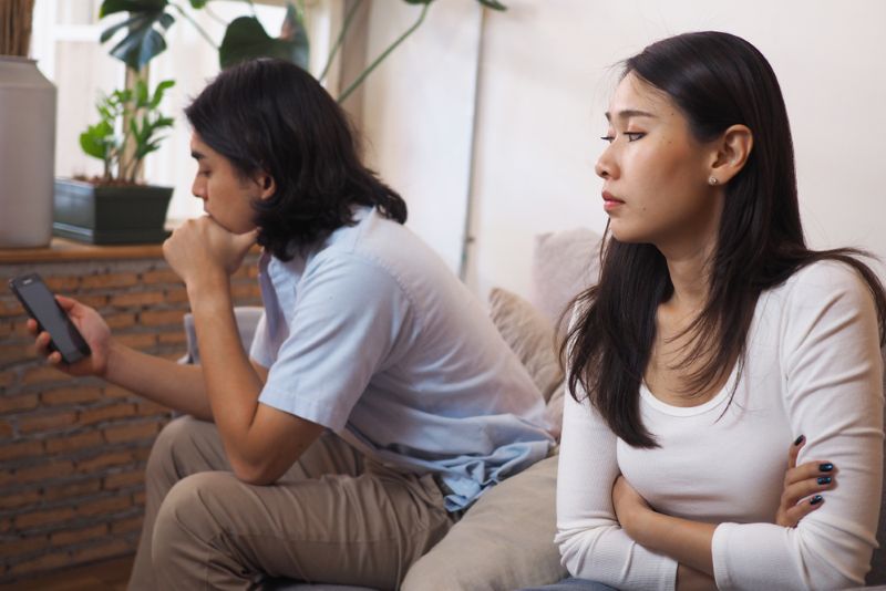 Upset couple having relationship problems
